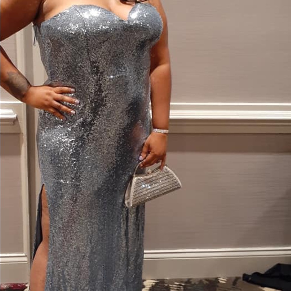 Fashion Nova Light blue silver sequins dress